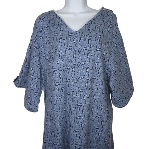 2 Blue Printed Hospital Gowns OS Adjustable with Snaps Tie Closure Cotton Polyes - Picture 6 of 7